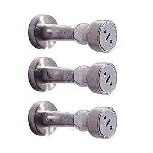 Klaxon Stainless Steel Magnetic Door Stopper Catcher with Screw Fitting - Sleek Design (Silver) - Pack of 3