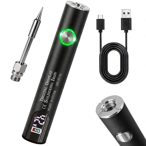 USB Rechargeable 650mAh Cordless Soldering Pen Universal Threaded Soldering Iron with Adjustable Voltage & LED Display Portable Soldering Kit for Home Appliance Repair (Black)
