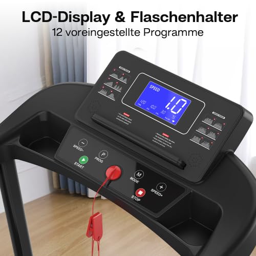 Walking Pad Laufband für Senioren mit Langen Handläufen, klappbar, 135 kg Belastbarkeit, großes LED-Display, extra breite Lauffläche, APP, Fitnessgerät für Zuhause