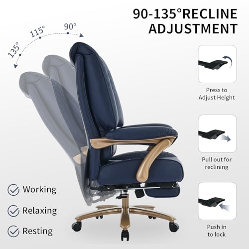 EXCEBET Big and Tall Office Chair with Footrest (Blue) - Image 6