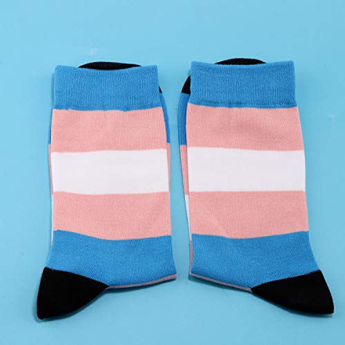 JXGZSO 2 Pairs Transgender Pride Flag Socks LGBTQ Gifts Queer Pride Trans Flag Tube Socks Transgender Gift3