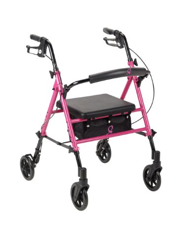 Drive Medical Breast Cancer Awareness Adjustable Height Rollator, Pink