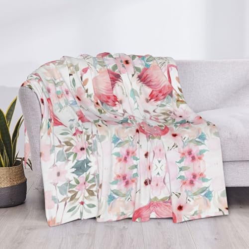 Couverture flamant rose et fleurs 152x203 cm lavable pour lit - 5