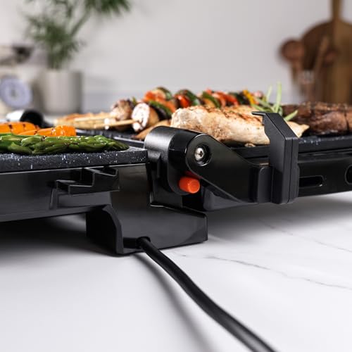 Salter EK5857 Megastone Health Grill – Non-Stick Panini Maker, Plates Open Flat 180°, No Oil Needed, Adjustable Temperature, Power/Ready Lights, Removable Drip Tray, Cool Touch Handles, 2000W