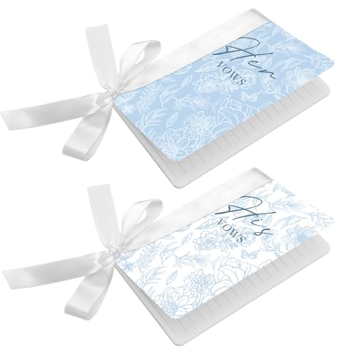 Image of HINGTAI 2Pcs Blue & White Wedding Vow Book with Bow, Personalized Vow Books His & Hers Decorations Supplies, Officiant Decorations Suitable for Engagement & Wedding Ceremonies