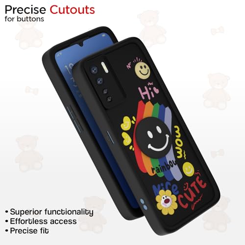 Image of Pikkme Back Cover for Oppo F15 | Soft Silicone| Cute Rainbow Smile & 3D Cartoon Flower Design | Shockproof Raised Camera Protection Bumper Case (Black)