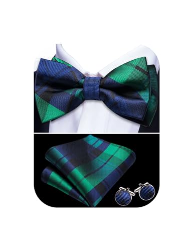 Image of YOHOWA Paisley Striped Men Bow Tie Pre-Tied Formal Adjustable Colorful Bowties Handkerchief Cufflinks Set Wedding Party