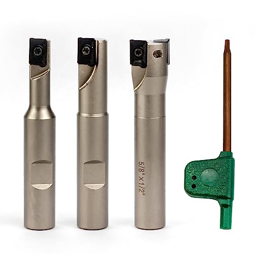 Image of OSCARBIDE Indexable End Mill Set,1 /2 inch Shank Square Shoulder, Nickel Plated,3-Piece (3 /8 inch, 1 /2 inch, 5 /8 inch Cutting Dia), 3 inch Length, 90, with APKT1003 Carbide Inserts