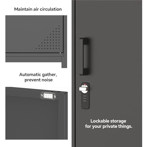 Steehoom Metal Locker Storage Cabinet Lockable 4 Tier File Cabinet Steel Bathroom Cabinet Changing Room Locker for Home, Office, School, Gym, Garage (Black, H49.21) - Thumbnail 5