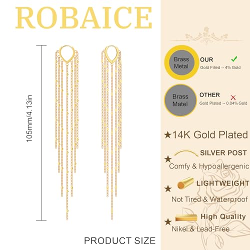 Long Prom Earrings for Women, 14K Gold Plated Pearl Dangle Drop and Chain Tassel Threader Earrings Dangling，Rhinestone Zirconia Hypoallergenic Bride Party Prom Gold jewelry，Women Gifts3