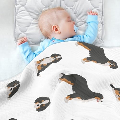 Image of vvfelixl Baby Bernese Mountain Dog Cotton Blanket - Lightweight Swaddle Blanket for Infants, Toddler, Boys, Girls - 30 inch X 40 inch, Puppy