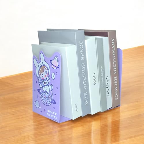 Image of oddpod Space Travel Laser-Cut Metal Bookends /Heavy Duty Non-Slip Book Stands for Office Decor, Home Decor, Library, and Institutions 009-3999 - Purple
