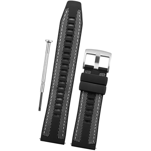 DBLACK ‘’MARSHELL’’ Premium Silicone Watch Strap, Nylon Fusion Sport Design Watch Belt // For 20mm, 22mm, or 24mm Matte Finish Watch Band (Choose Your Size & Color) (Jet Black, 20mm)