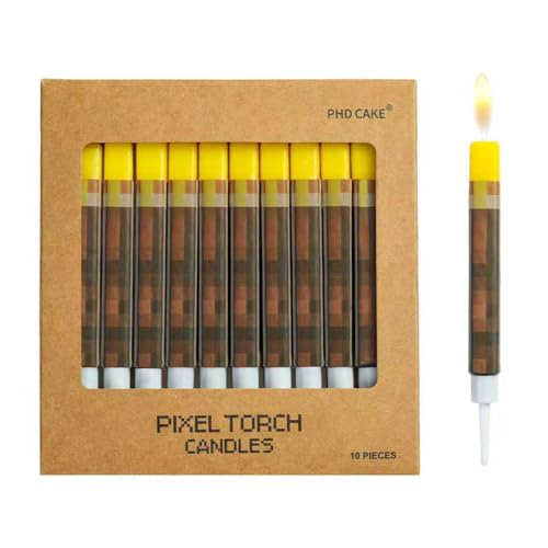 PHD CAKE 10-Pieces Birthday Candles for Miner Crafting Birthday Party Decorations Pixel Game Party Supplies Themed Mine Pixel
