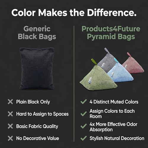 Image of 4 pack Naturally Activated Bamboo Charcoal Air Purifying Bags | Natural Home Deodorizer Bag | Charcoal Bag Odor Absorber For Pets | Odor Eliminator & Moisture Absorber Air Freshener Bag (100g Pyramid)