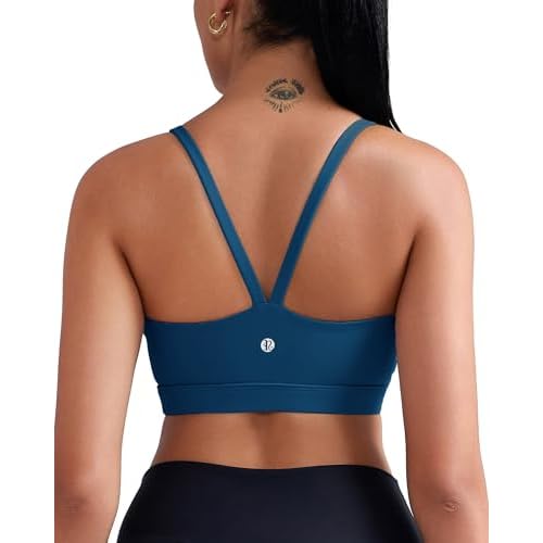 RUNNING GIRL Sports Bras for Women,Light Impact Molded Cup Strap Sports Bra with Sewn in Pads,Best for A-C Cup Navy Blue X-Large