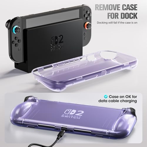 ProCase Etui do Nintendo Switch 2 2025, odporne na zarysowania i uderzenia etui ochronne z ergonomicznym uchwytem, fioletowe, przezroczyste