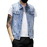 Generisch Jeansweste für Herren lässige Oberbekleidung in Übergrößen als ärmelloser Mantel trendige Jugendmode (Light Blue, L)