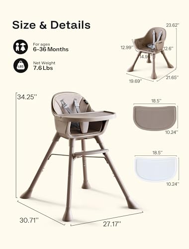 Image of HARPPA Caspio Lite High Chair, 4-in-1 Baby Feeding Chair with Footrest | Wipeable High Chairs for Babies and Toddlers, Wide Stable Base, Reinforced X-Bracket, Adjustable Double Tray, Posture Support