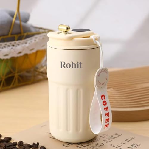 Image of Giftana Personalized Valentines Gift Set - Coffee Tumbler with Temperature Display, Brownie Brittle & Valentines Day Card - Valentine Gift for Girlfriend Boyfriend, Travel Mug 420ml - White