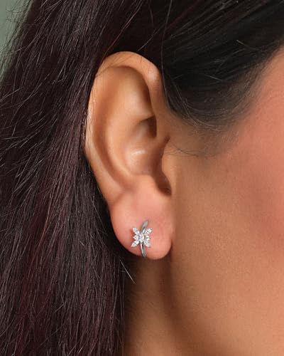 Image of CLARA 925 Sterling Silver Hoop Bali Earrings | Platinum Plated | Daily Wear |Gift for Women and Girls