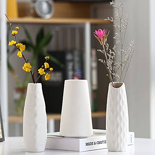 Ceramic Vases Set Of 3，White Vases For Decor，Modern Home Decor Vase， Farmhouse Living Room Tabletop Decoration, Entryway Coffee Table Decorative，Boho Decor #TOP3