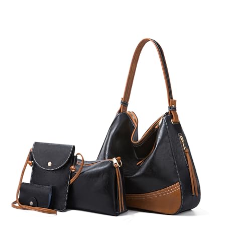 Image of myfriday 4 pcs Large Faux Leather Hobo Bag Set, Crossbody Card Purse Women | Oversized tote, crossbody, phone pouch and card purse keep daily essentials coordinated for travel and boho styling