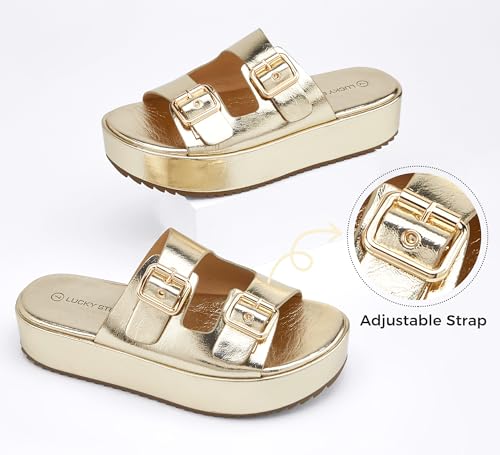 LUCKY STEP Women's Platform Slide Sandals Braided Adjustable Strap Flat Open Toe Summer Casual Shoes Beach Outdoor Wedge Woven Slipper4