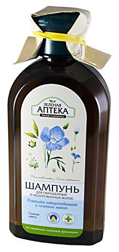 Green Pharmacy. Shampoo Chamomile and linseed oil. For colored and streaked hair (Ð Ð¾Ð¼Ð°ÑˆÐºÐ° Ð»ÐµÐºÐ°Ñ€ÑÑ‚Ð²ÐµÐ½Ð½Ð°Ñ Ð¸ Ð›ÑŒÐ½ÑÐ½Ð¾Ðµ Ð¼Ð°ÑÐ»Ð¾)