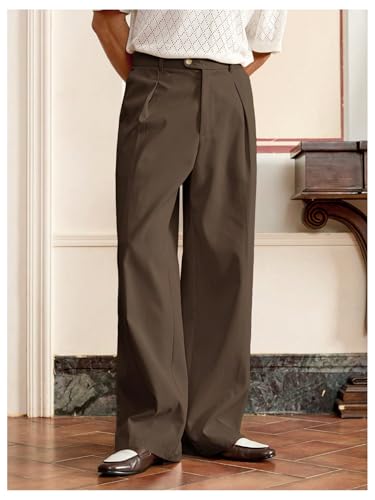 Men's Pleated Baggy Dress Pants High Waisted Wide Leg Pants Casual Work Trousers with Pockets Slacks for Men4