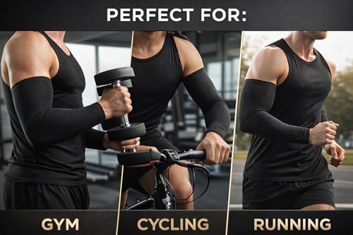 Image of ALYV Balaclava Face Mask with Compression Arm Sleeves Combo for Men & Women | UV Protection Breathable Sports Mask & Arm Sleeves for Bike Riding, Cycling, Gym & Running (Black)