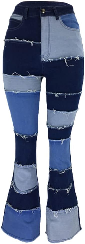 ODIZLI Women's High Waisted Bell Bottom Jeans Ripped Stretch Skinny Flare Jeans Distressed Bootcut Denim Pants Plus Size