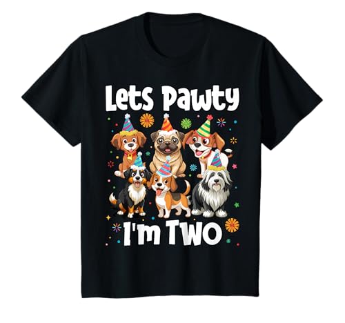 Let's Pawty I'm Two Puppy Dog Lover 2nd Birthday Party Kids T-Shirt