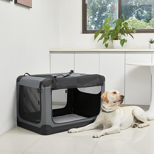 Amazon Basics Tragbarer, faltbarer Reisezwinger mit weichen Seiten und 4 Türen, Größe L, für Katzen, Hunde, Hasen und andere Kleintiere, Grau, L 91 x B 61 x H 61 cm