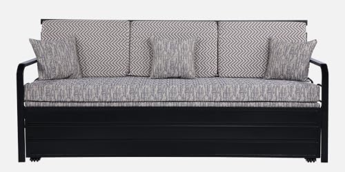Image of 3 Seater Metal Sofa Cum Bed with Hydraulic Storage | Comfortable Sofa Set for, Living Room, Bedroom, Guest Room| King Size Convertible Sofa with Cushion |King Size (Multi Grey & Black)