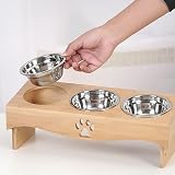 JUJOYBD Katzennapf 3er Set - Erhöhter Futternapf mit 3 Edelstahlnäpfen, 15° Neigung Ergonomische Futterstation für Katzen und kleine Hunde