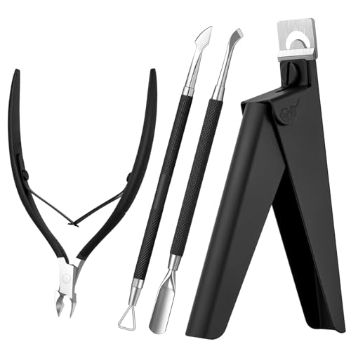 Image of MelodySusie 4 in 1 Stainless Steel Acrylic Nail Tool Kit, Black | Fake Nails Tips Cutter, Cuticle Trimmer,Cuticle Pusher, Nail Polish Scraper, Pedicure Manicure Tools for Home Salon