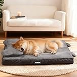 Orthopedic Dog Bed with Removable Headrest Bolster, Washable Pet Bed with Egg Crate Foam, Waterproof Dog Bed for Head & Joints Support, Comfy Pet Bed with Pillow and Nonskid Bottom for Kennel, Travel