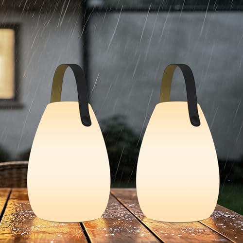 Image of uuffoo 2 Pack Rechargeable Portable Table Lamp, Cordless RGB Lantern, Decorative LED Night Light, IP44 Waterproof Indoor Outdoor Lamp for Bedroom Patio Garden Wedding Party