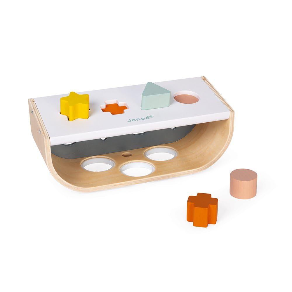Janod - Tap Tap Sweet Cocoon - 3 In 1 Wooden Toy, Tap Tap, Embedding and Shape Box - Fsc Certified Early Learning Game - from 1 Year Old, J04409