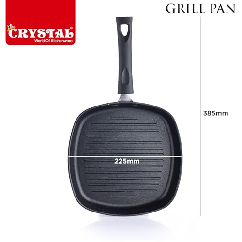 Image of Crystal Aluminium Non Stick Grill Pan 225 mm for Kitchen | PFOA and Chemical Free | Low Oil Cooking | Gas Stove Compatible | 3 Layer Coating