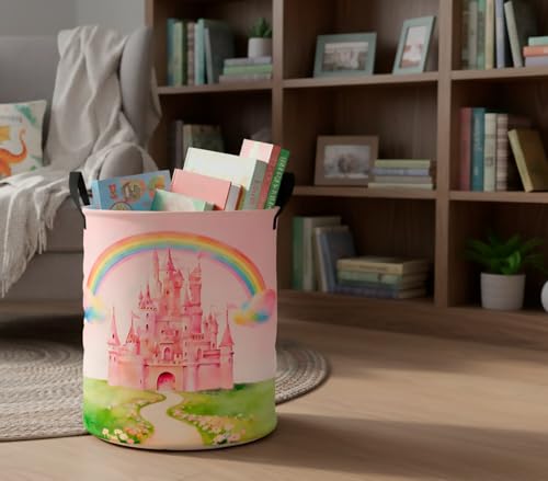 Image of CLOCOR Large Laundry Basket,Waterproof Fabric Storage Container,Room Decor(Pink Castle)
