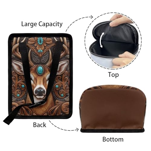 Image of Talayituse Vintage Brown Elk Print Car Trash Bin, Large Size Auto Trash Can Adjustable Portable Garbage Can with Lid, Vehicle Hanging Bag for Headrest Front Back Seat
