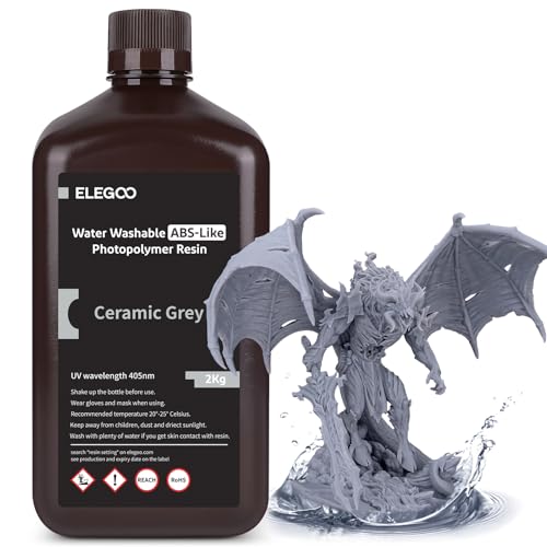 ELEGOO Water Washable ABS Like Resin 1KG, Rapid 3D Printer Resin 405nm LCD UV-Curing Standard Photopolymer Resin for LCD