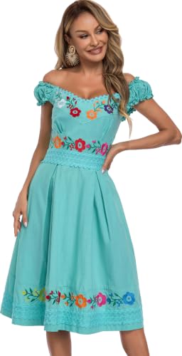 Image of Women's Mexican Dress Embroidered Causal Lace Party Dress