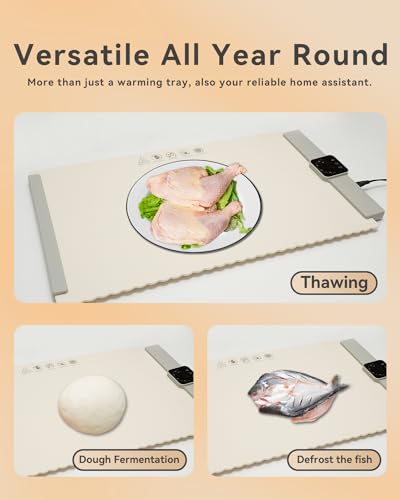 Food Warmer Mat, Electric Portable Silicone Warming Plate, Roll Up Heating Tray for Food, 5 Heat Levels, 24x15.7, (White)