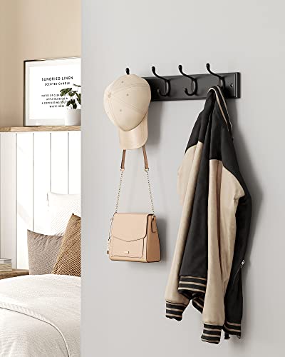 Image of SONGMICS Wall-Mounted Coat Rack, Hook Rack, 4 Dual Metal Hooks, Black | For Coats, Bags, Keys, in the Entryway, Bedroom, Living Room ULHR023B01