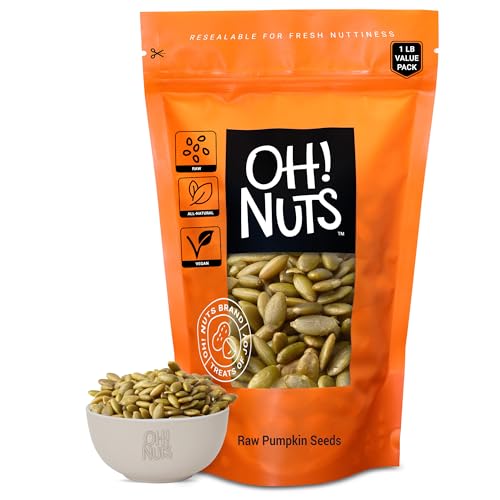 Oh! Nuts Pepitas Raw Unsalted Pumpkin Seeds - Resealable 1-Pound
