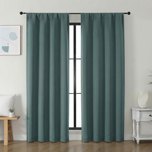 Image of Simplebrand Ava Dark Green Blackout Curtains for Bedroom 72 Inch Length 2 Panels Set, Privacy Thermal Insulated Rod Pocket Door Window Curtains for Patio French Door Front Door, W40 x L72 Inch