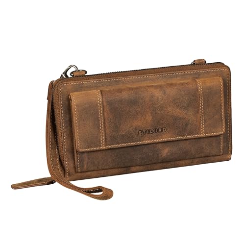 Sac à bandoulière étui smartphone 7 pouces et portefeuille cuir femme 18 cartes